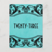 Aqua Vintag Wirbel Tischnummer Postkarte