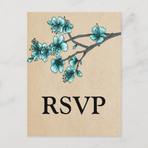Aqua Vintage Kirschblüten-RSVP-Postkarte Einladungspostkarte