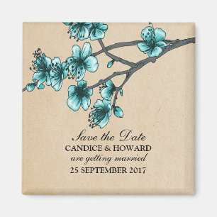 Aqua Vintage Kirschblüten Save-the-Date-Magnet Magnet