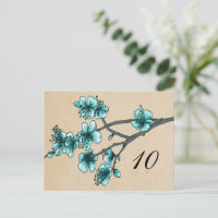 Aqua Vintage Kirschblüten Tischnummer Postkarte