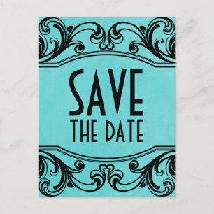 Aqua Vintage Swirls Save-the-Date-Postkarte Ankündigungspostkarte