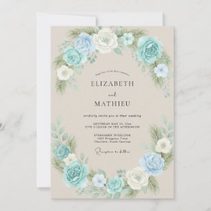 Aqua-Warme-Cremes-Pfingstrosen-Hochzeit Einladung