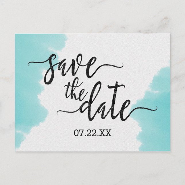 Aqua Wasserfarbe Pinselstriche Hochzeit speichern  Ankündigungspostkarte (Vorderseite)