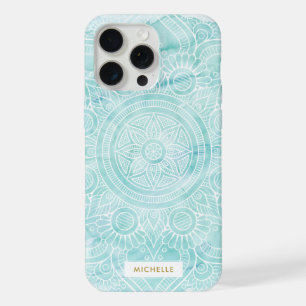 Aqua-Wasserfarben-Mandala iPhone 15 Pro Max Hülle