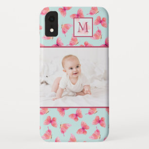 Aqua Watercolor Butterfly Monogram Foto Case-Mate iPhone Hülle