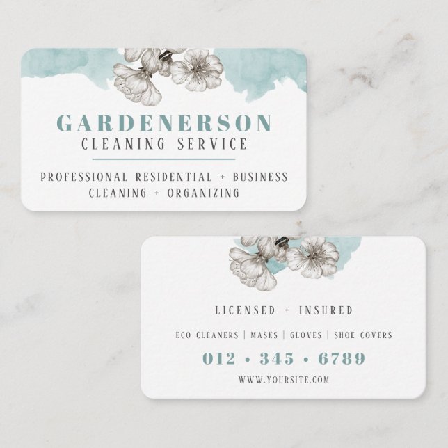 Aqua Watercolor Clearing Services Business Card Visitenkarte (Vorne/Hinten)