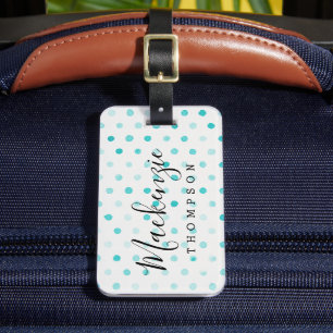 Aqua Watercolor Dots Monogram Gepäckanhänger