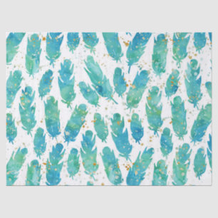Aqua Watercolor Feathers Seidenpapier
