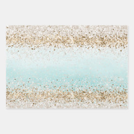 Aqua Watercolor Gold Confetti Glitzer Geschenkpapier Set