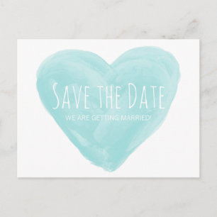 Aqua Watercolor Herz Save the Date Postkarte