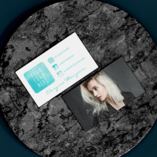 Aqua Watercolor-Logo und Foto Social Media Visitenkarte