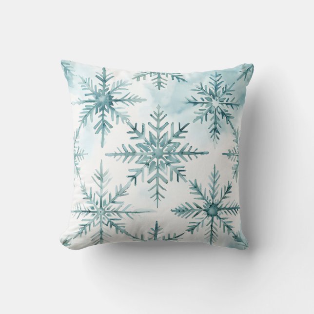 Aqua Watercolor Snowflake Pattern Kissen (Vorderseite)