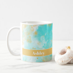 Aqua Watercolor Wash & Customizable Name Tasse