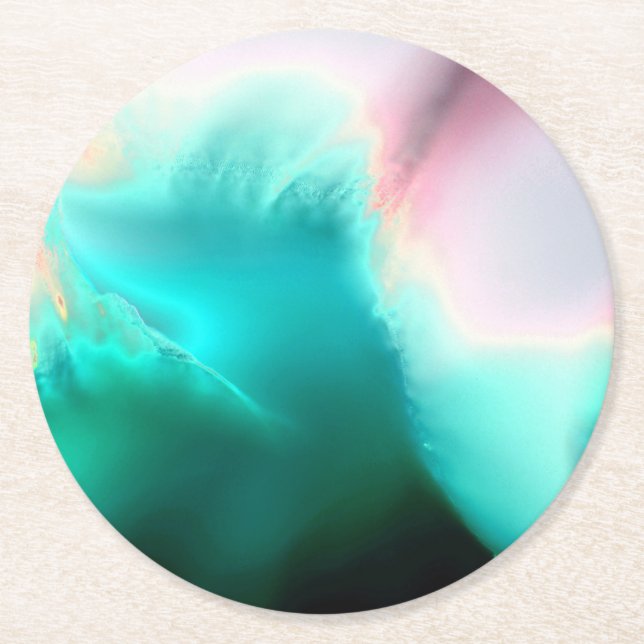 Aqua Wave Abstrakt Art Paper Untersetzer (Vorderseite)