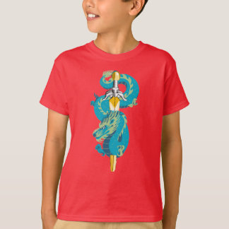 Aqua Wave blaue Drachenschwert T-Shirt