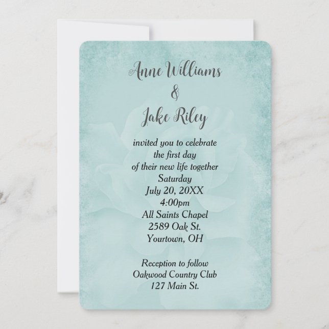 Aqua Wedding Rose Einladung (Vorderseite)