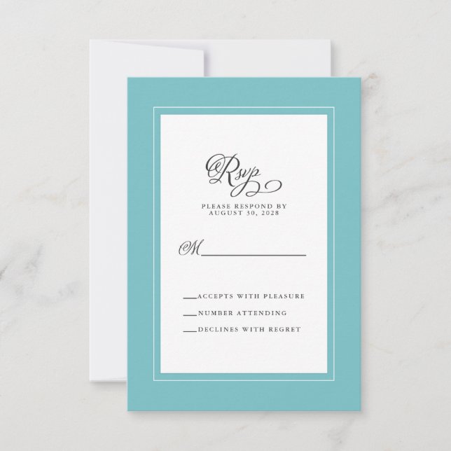 Aqua Wedding RSVP Elegante Response Enclosure (Vorderseite)