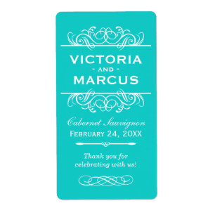 Aqua Wedding Wine Bottle Monogram Fevor Labels
