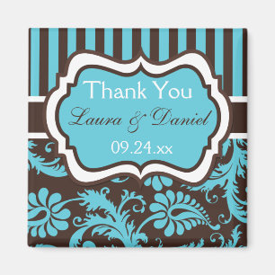 Aqua, weiß, braune Damaske Hochzeitsmagnet Magnet