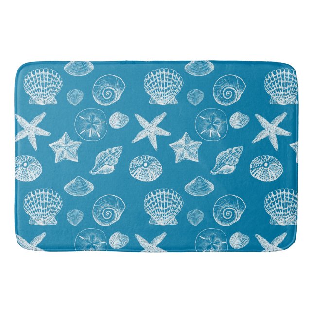 Aqua-Weiß-Muscheln Badematte (Vorderseite)