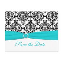 Aqua, Weiß und Schwarz-Save the Date-Postkarte