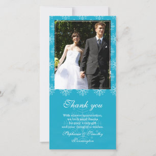 Aqua + weiße Schneeflocken Hochzeit danke Foto