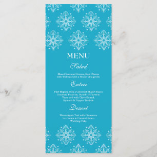 Aqua + weiße Schneeflocken im Winter Hochzeitsmenü Menükarte