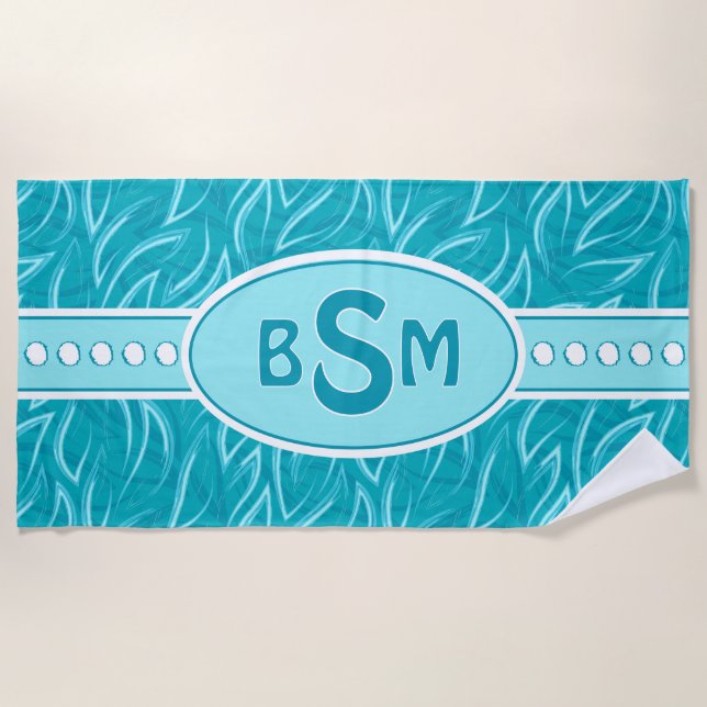 Aqua-Wellen-Monogramm Strandtuch (Vorderseite)
