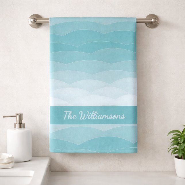 Aqua-Wellenverlauf | Modernes Ozeanmuster Badhandtuch Set (Von Creator hochgeladen)