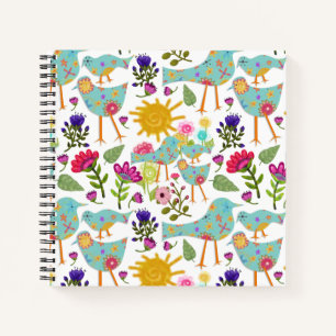 Aqua Whimsical Birds and Blume Sonntag Notizbuch