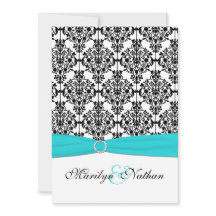 Aqua, White and Black Damask II Einladung zur Hoch