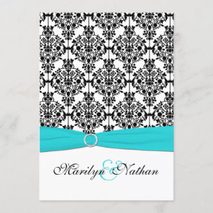 Aqua, White and Black Damask II Einladung zur Hoch