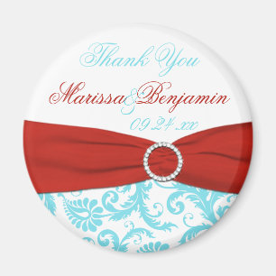 Aqua, White and Red Gastgeschenk Hochzeit Magnet