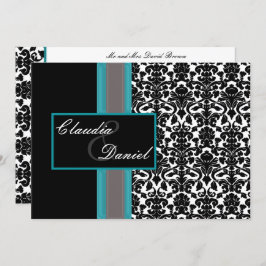 Aqua White Black Damask Hochzeitseinladungen Einladung