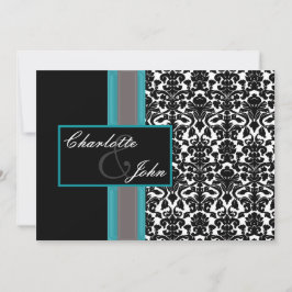 Aqua White Black Damask Hochzeitseinladungen Einladung