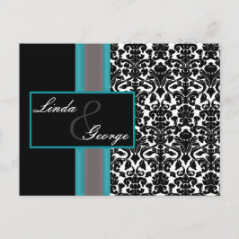 Aqua White Black Damask Hochzeitseinladungen Einladungspostkarte