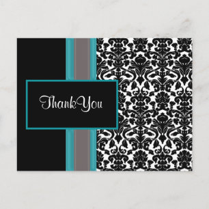 Aqua White Black Damask Hochzeitseinladungen Postkarte