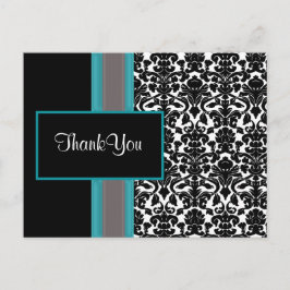 Aqua White Black Damask Hochzeitseinladungen Postkarte