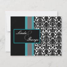Aqua White Black Damask Hochzeitseinladungen