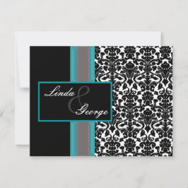 Aqua White Black Damask Hochzeitseinladungen RSVP Karte