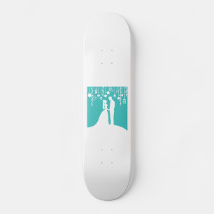 Aqua & White Bridge und Groom Wedding Silhouetten Skateboard