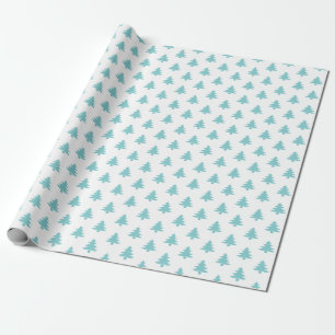 Aqua/White Christmas Baum Ikonisches Muster Geschenkpapier