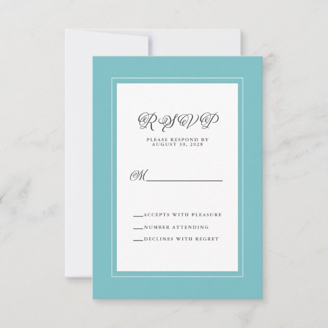 Aqua White Elegant Hochzeitsreaktion RSVP Karte (Vorderseite)