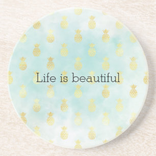 Aqua White Gold Tropical Glam Ananas Getränkeuntersetzer