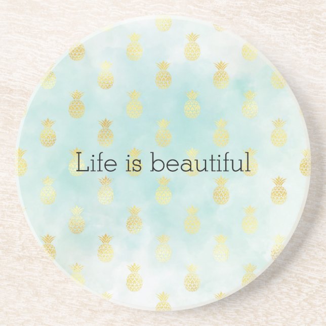 Aqua White Gold Tropical Glam Ananas Getränkeuntersetzer (Vorne)
