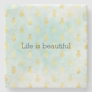 Aqua White Gold Tropical Glam Ananas Untersetzer