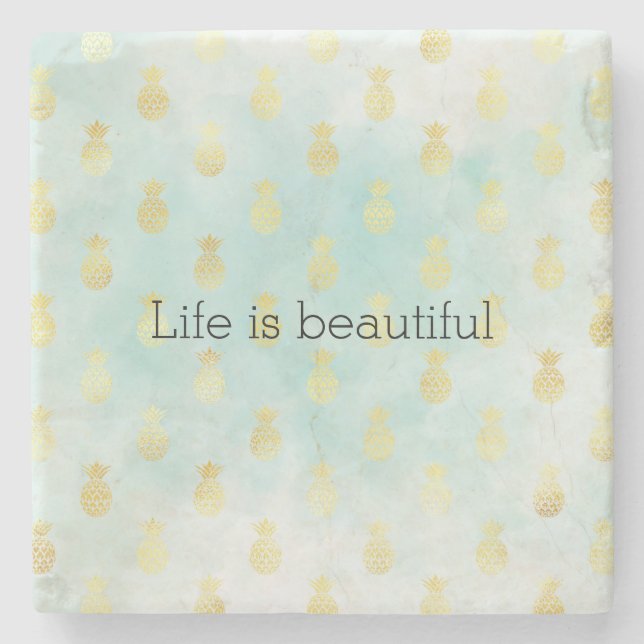 Aqua White Gold Tropical Glam Ananas Untersetzer (Vorderseite)