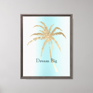 Aqua White Gold Tropical Palm Tree Leinwanddruck