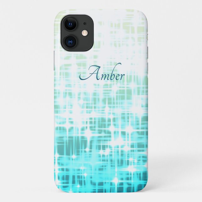 Aqua White Gradient Glow Glitzern Personalisiert Case-Mate iPhone Hülle (Rückseite)