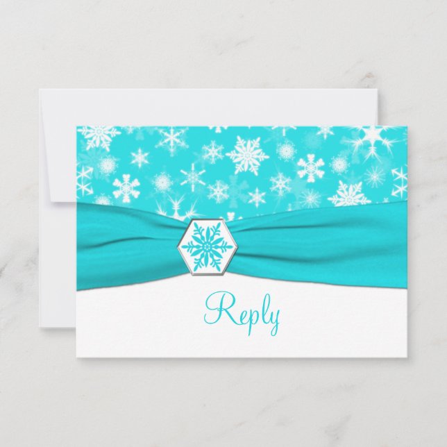 Aqua, White, Gray Snowflakes Hochzeitskarte Einladung (Vorderseite)
